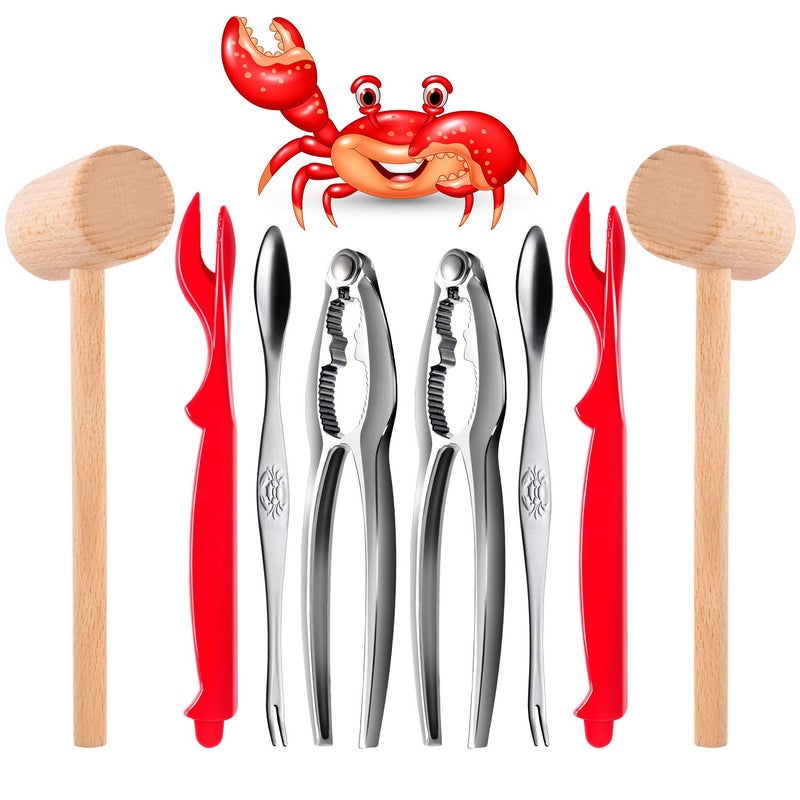 FFNIU Crab Crackers and Tools - Crab Leg Crackers and Tools Including 2 Lobster Crab Crackers 2 Lobster Shell Forks 2 Seafood Forks 2 Lobster Crab Mallets - Image 1